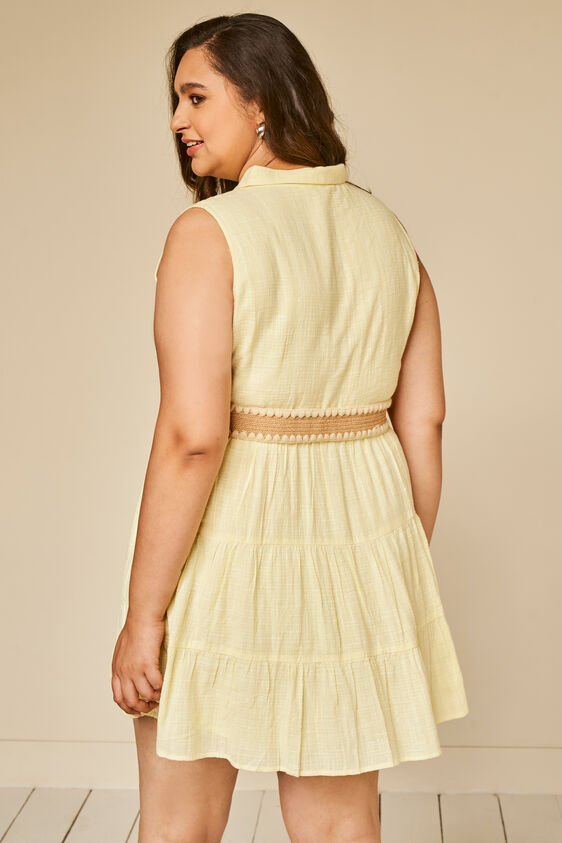 Yellow Self Design Shirt Style Dress, Yellow, image 9
